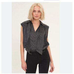 Anthropologie Harshman Lucille Blouse 3X Striped Silk Linen Sleeveless Tie Work